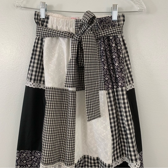 Handmade Boho Black/White Gingham Cottagecore Farmhouse Patchwork Skirt Size M - Picture 3 of 6